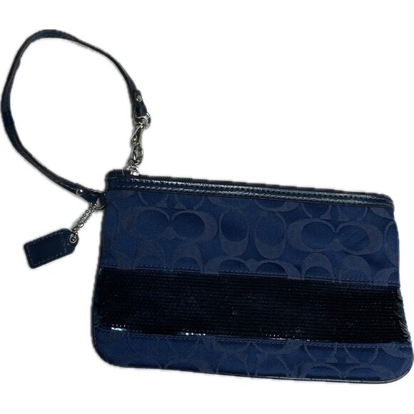 Coach Midnight Blue Wristlet with Signature Pattern - Picture 1 of 6